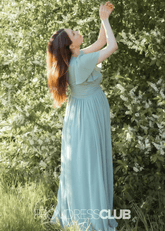 Salome | A Line Maternity Plus Size Sage Green Chiffon Long Bridesmaid Dress - Price #price_variant_lowest# - Sage - PromDressClub